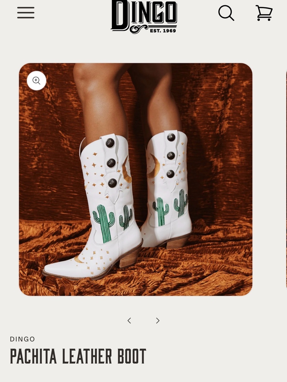 dingo White Western Boots with Green Cactus & Gold Accents - Picture 2 of 11